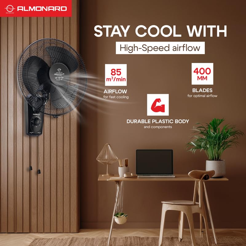 Image of Almonard | 16 inch (400mm) Supreme High Speed Wall fan Black