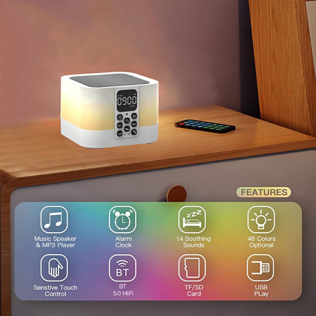 Máquina de Sonido estéreo Hi-Fi para bebés, 30 Temporizador de sueño Relajante, lámpara de mesita de Noche táctil Sensible, luz Nocturna para Dormir y Adultos