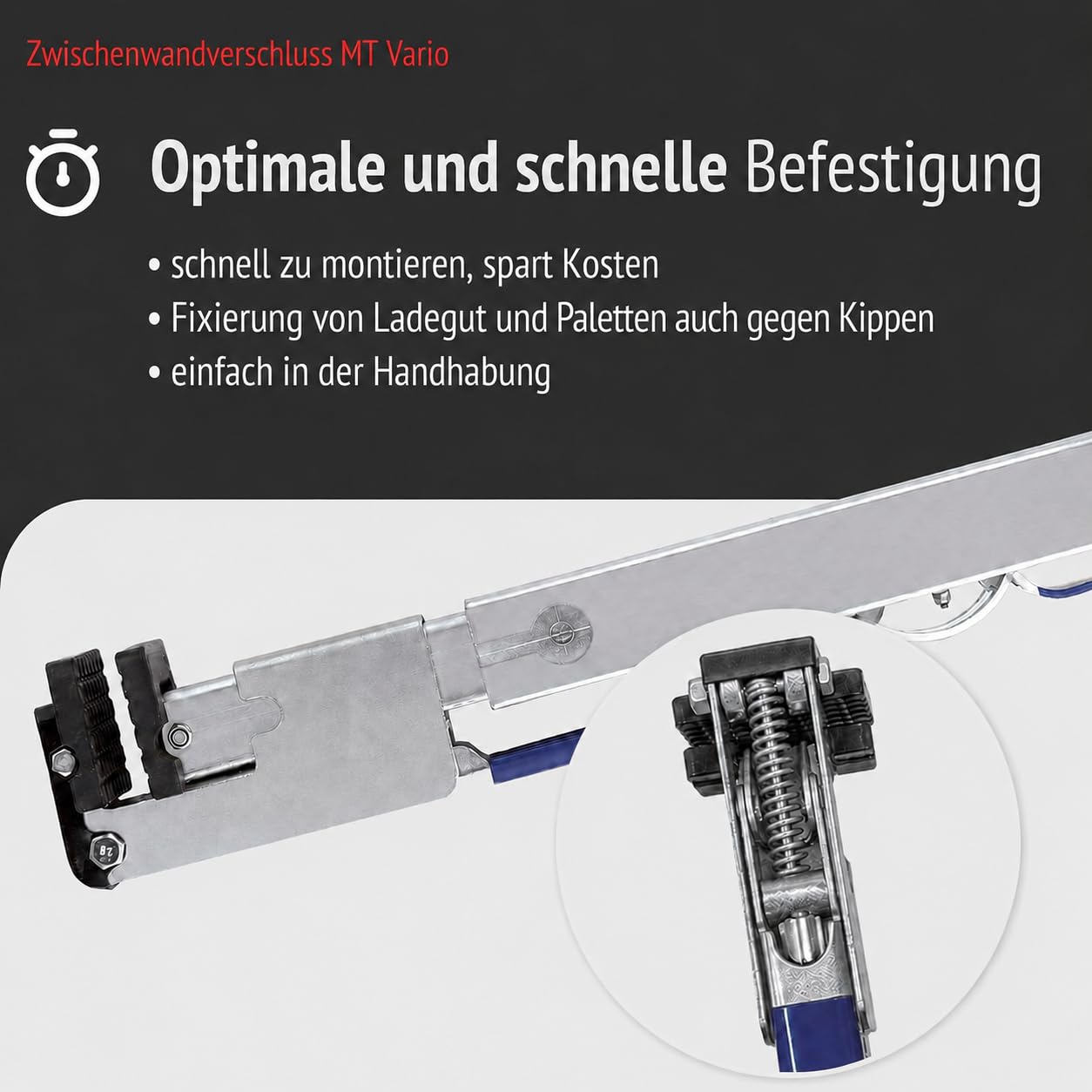 Zwischenwandverschluss MT Vario | Spannbrett mit 1.140–2.710mm Spannbereich und 8–54mm Klemmbereich | Zur sicheren Ladungssicherung Gütern (1, Silber)