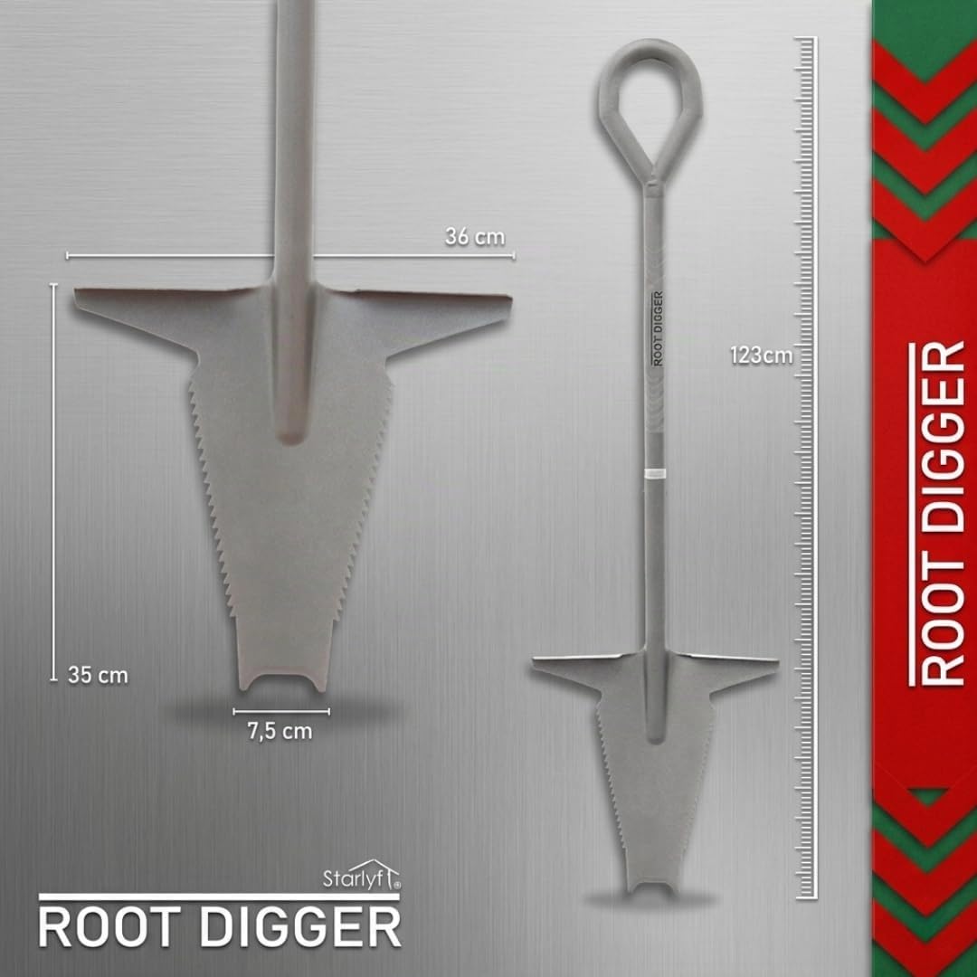 STARLYF Root Digger, Pala Profesional para raíces, Sierras Afiladas en los Laterales, Raíces difíciles, Tierra arcillosa, Zonas con Piedras, con Sierra (Pala 5 in 1 - Detachable)