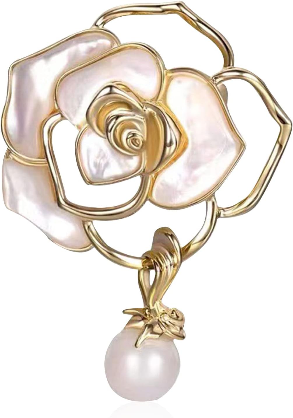 Women Camellia Flower Pearl Enamel Brooch Pins for Ladies Jewelry Fashion