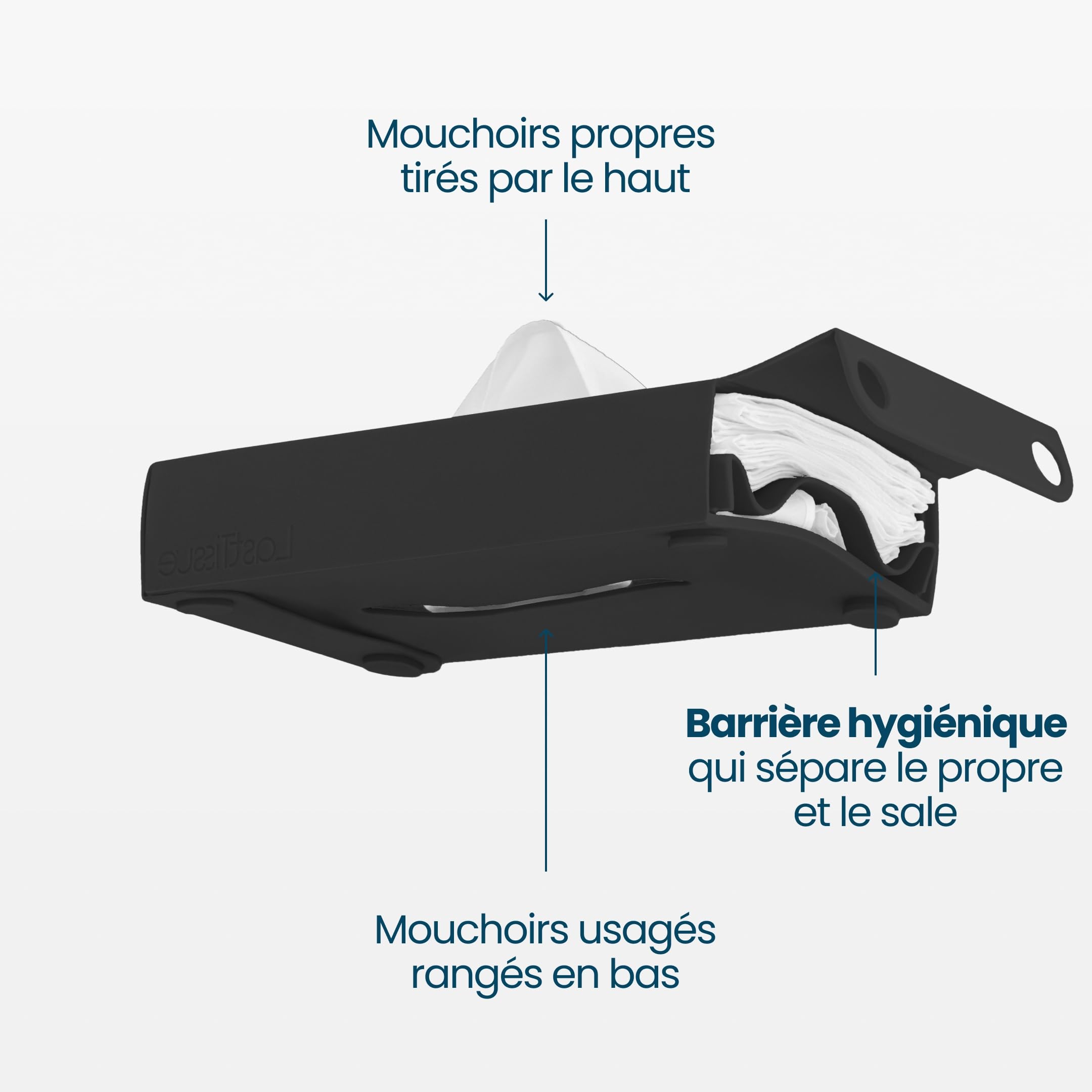 Boîte de mouchoirs en coton réutilisables LastTissue® | Serviettes pour le visage et mouchoirs pour hommes et femmes – Mouchoirs lavables et durables avec étui de rangement - Noir
