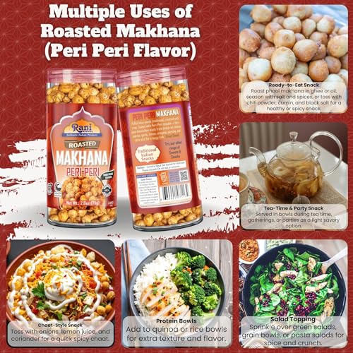 Image of Rani Roasted Makhana (Fox Nut /Popped Lotus Seed) Peri Peri Flavor 2.6oz (75g) Ready to eat, Hand Picked Foxnuts ~ High in Protein | Vegan | Gluten Friendly | NON-GMO | Kosher | Indian Origin