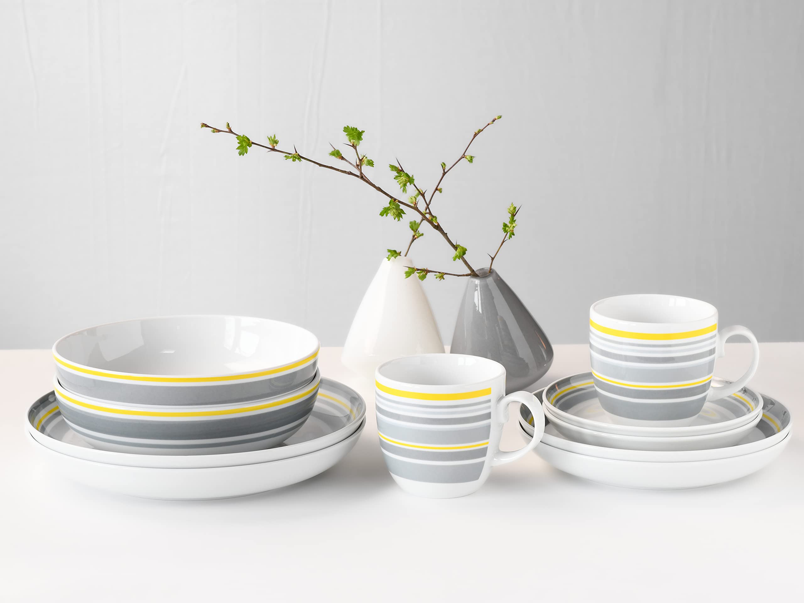 CreaTable, 22902, Serie Allround - Trend Line, 10-teiliges Geschirrset für 2 Personen, Kombiservice aus Porzellan, spülmaschinen- und mikrowellengeeignet, Made in Europe