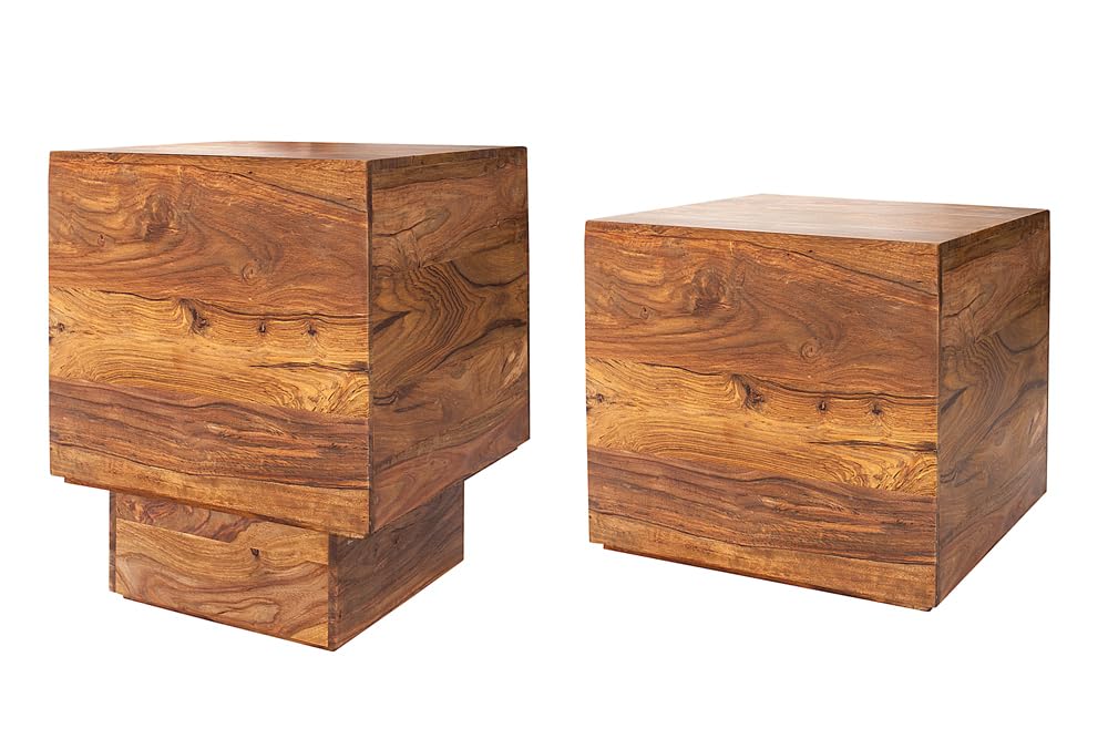 invicta INTERIOR 2er Set Beistelltische Würfel MAKASSAR Sheesham Stone Finish Couchtische Satztische Würfeltische Tischwürfel Holztische Tischset
