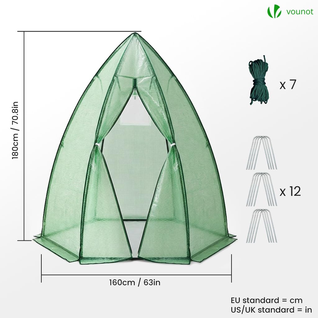 VOUNOT® Serra da Giardino, Serra da Balcone Invernale con Porta a Cerniera e Finestra a Rete, per Verdure, Piante, Fiori, 160x160x180cm, Verde