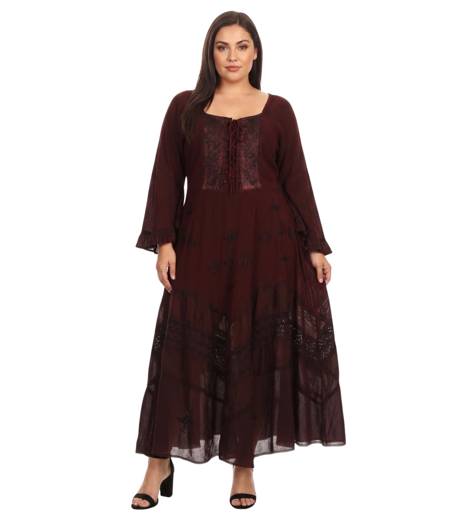 Sakkas Mirabel Robe Manches Kimono Style Corsage Floral Délavée Brodée