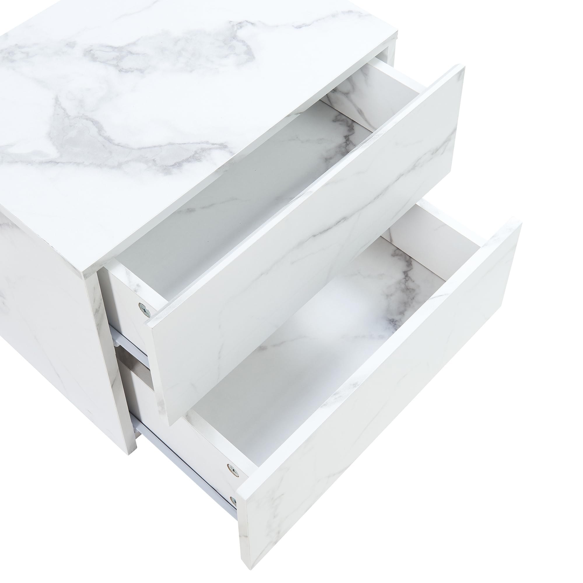 [en.casa] Comodino da Parete con 2 Cassetti 40 x 29 x 30 cm Cassettiera Pensile Portaoggetti da Muro - Effetto Marmo Bianco