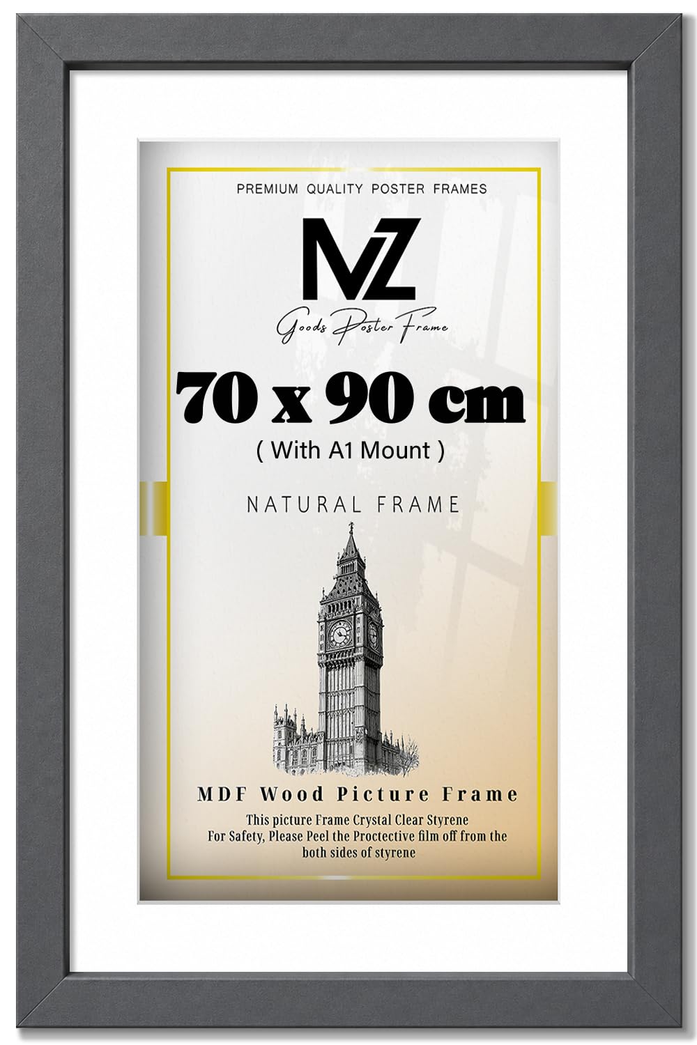 MZ GOODS | Large 36 Inch x 28 Inch With A1-(33 x 23 Inch) White Mount Eton Wood Dark Grey (90 x 70 cm) Frame Perfect for Art Display [ Dark Grey ]