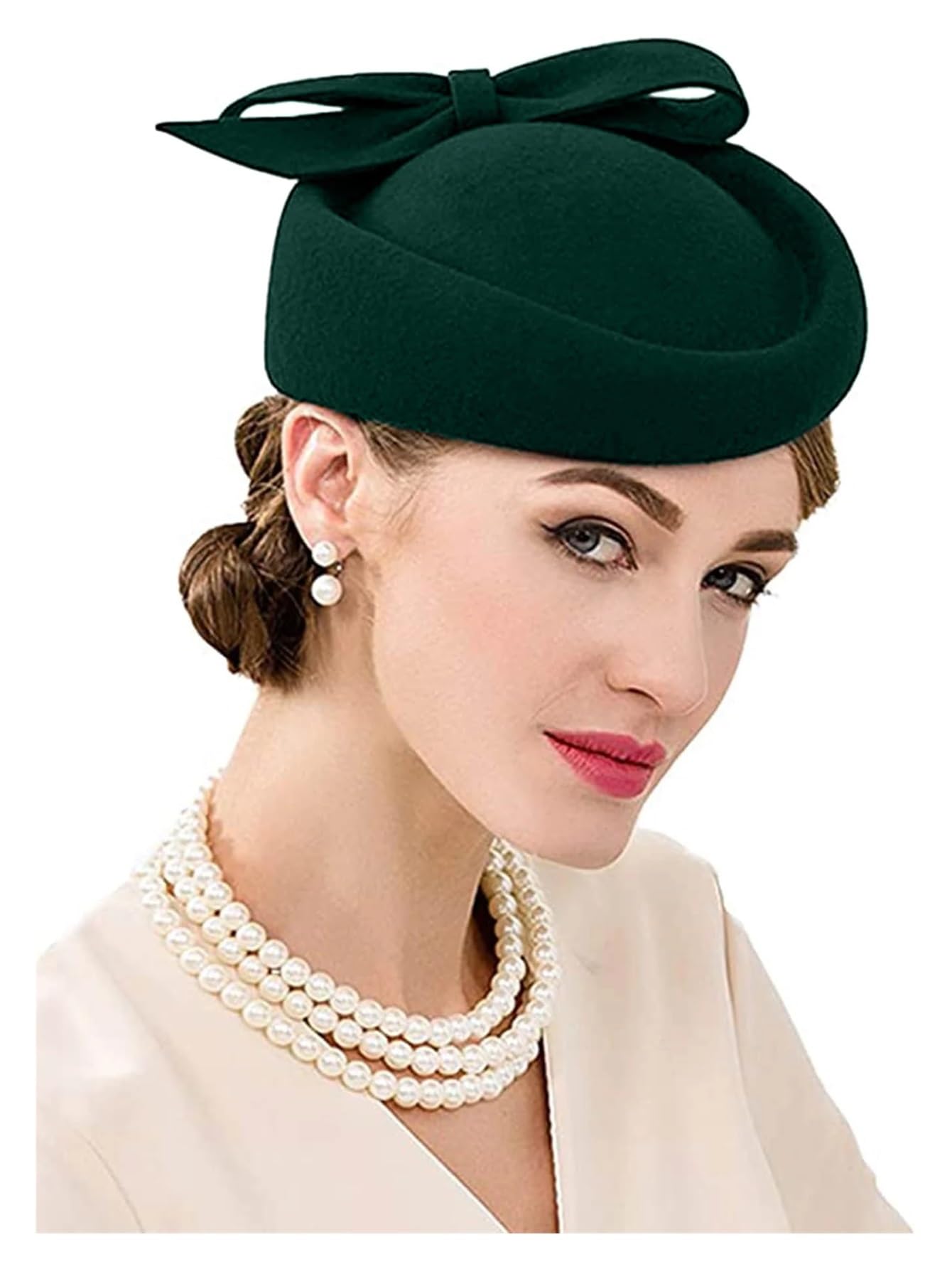 DSFDFDG Wedding Hat Women Church Fascinators Hats Vintage Wedding Pillbox Tea Party Hat Fedora Felt Fedora Red For Ladies For Wedding, Tea Party Hat(Dark Green)