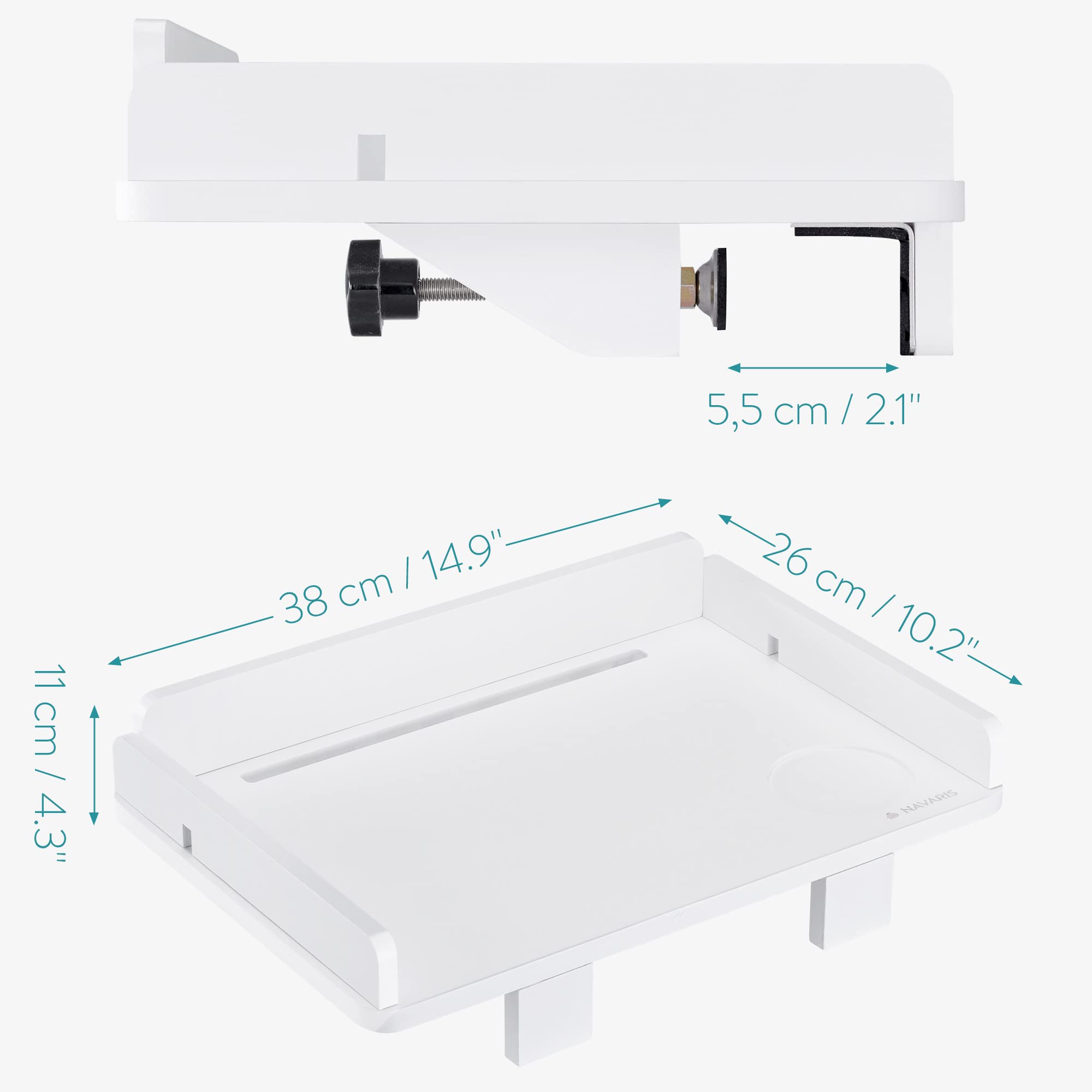 Navaris Table de Chevet Amovible - Tablette Étagère en Bambou 38 x 26 x 11 cm à Fixer à Lit Superposé Mezzanine - avec Fente pour Câbles