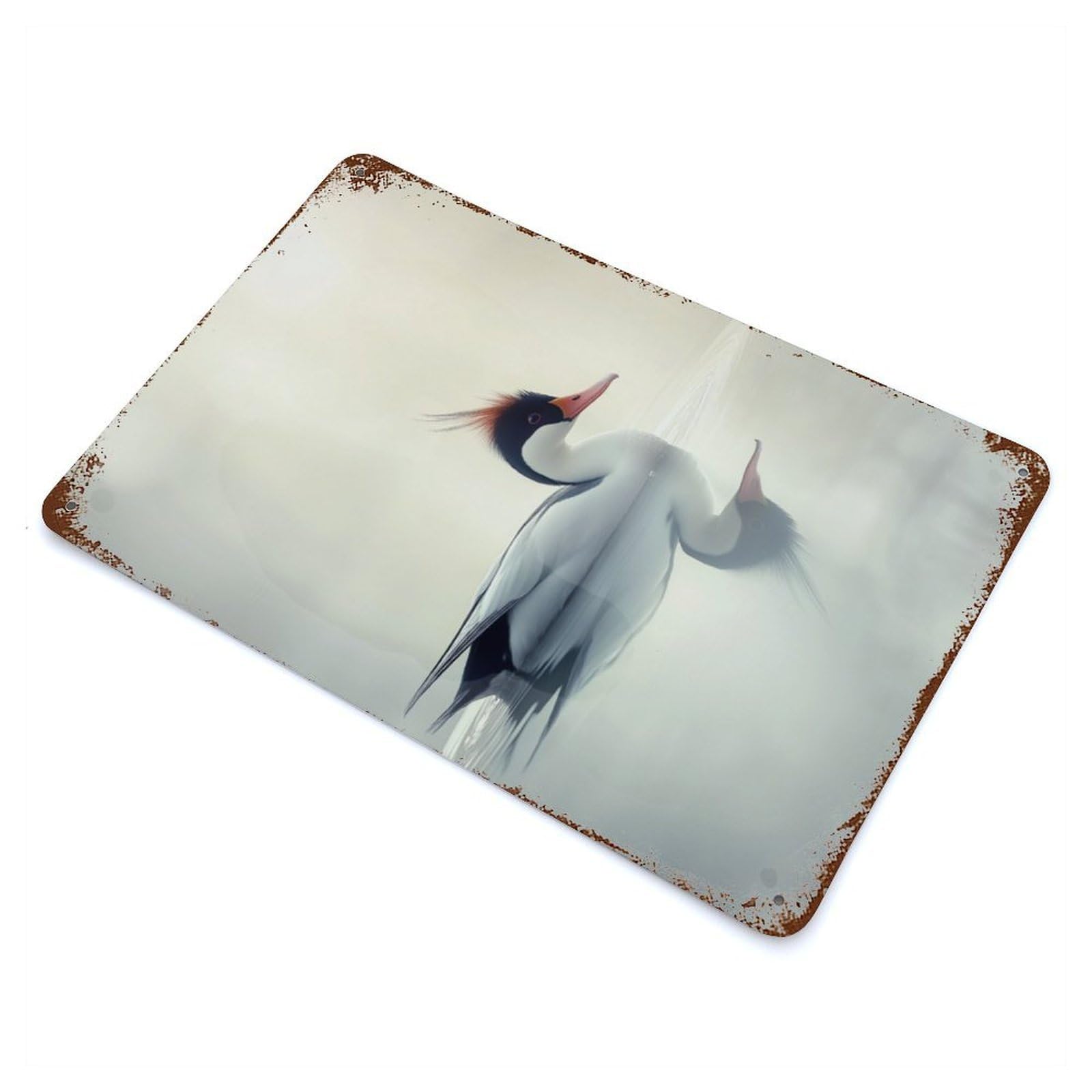 Goosander Duck on Water Weathered Tin Sign 11.8"x7.9", Novelty Wall Decor for Garage, Pub Or Kitchen