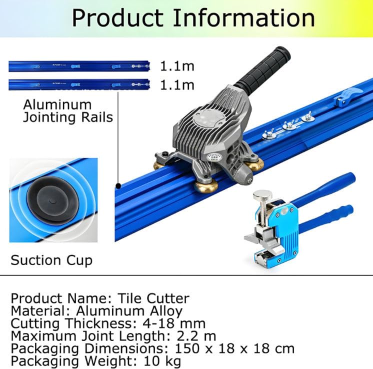 Cortador manual profesional de azulejos para cerámica y piedra de 3,8 m, diseño de doble riel que garantiza roturas precisas de hasta 18 mm de grosor, construcción de aluminio duradero con ventosas