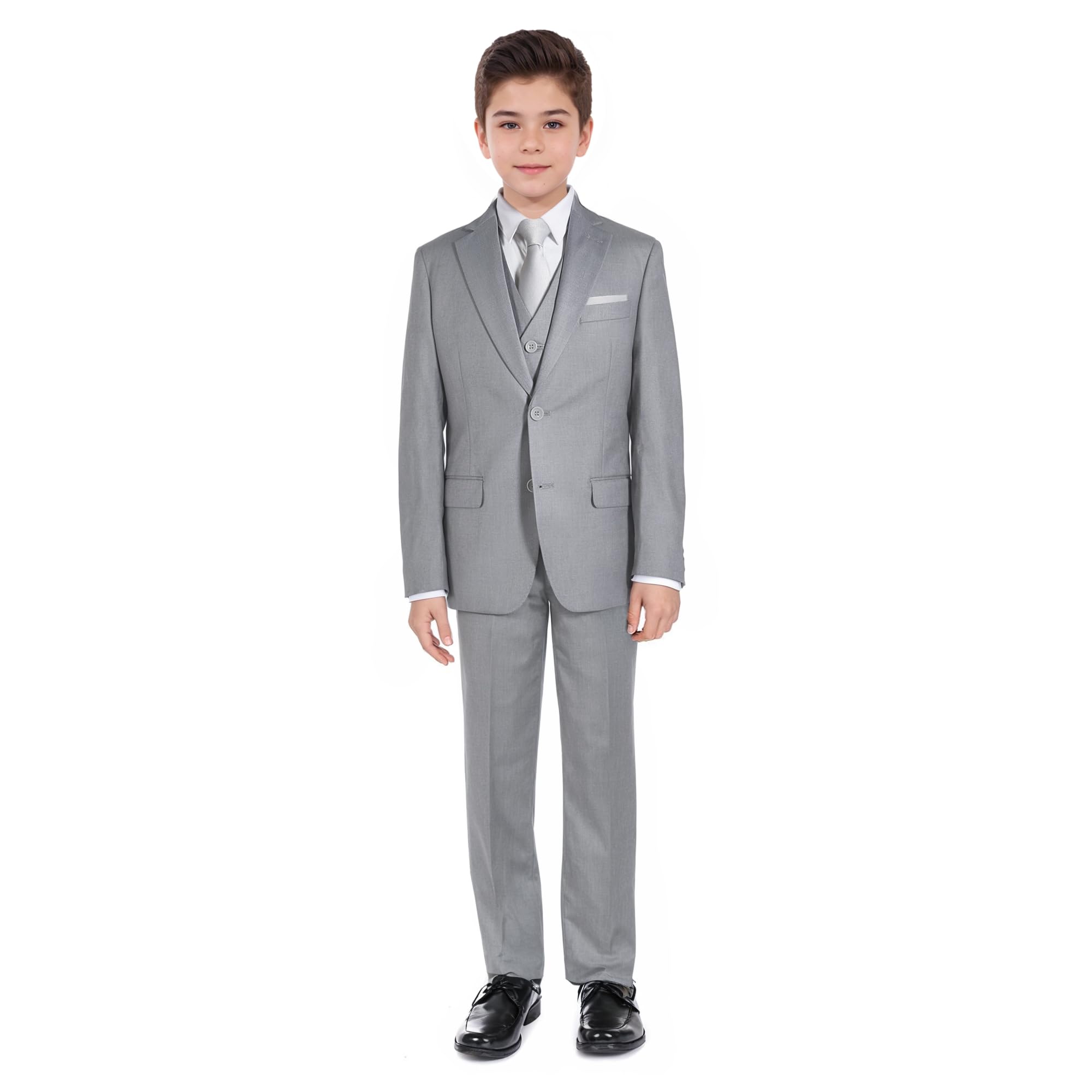 Photo 1 of Marvelous World Boys Suits Light Gray Slim Fit Size 16 Formal Suits for Kids Toddler Tuxedos Dresswear Ring Bearer Outfit Boys' Wedding Suits Set Dress Clothes Teen Youth 5-Piece Adjustable Waist