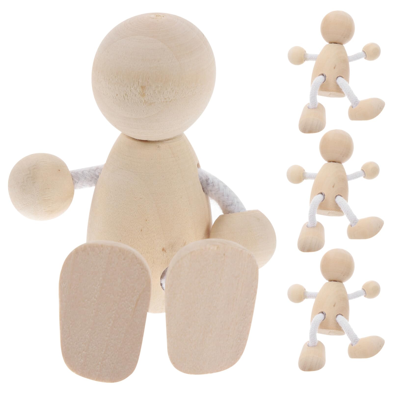 4pcs Diy Wooden Peg Dolls - Unfinished Paintable Wood Peg People for Teens, Peg Dolls Unfinished, 3.14x2.55x1.37 Inch, Beige, Safe and Smooth for Crafting and Play