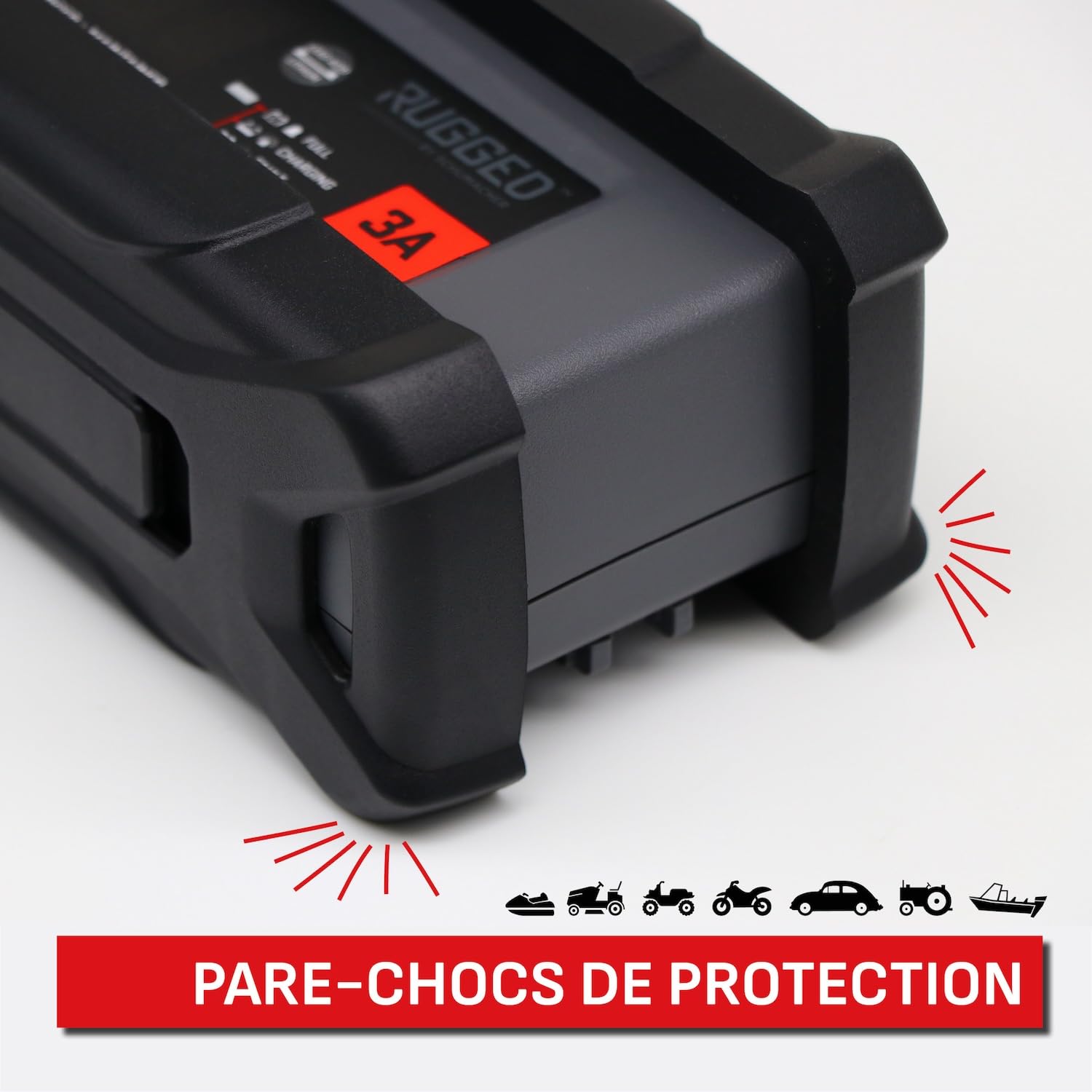Schumacher Rugged SPX 458 Chargeur - Maintien Charge Automatique Intelligent 12V, 3A - pour Moto, Voiture, Bateau, Jet-Ski, Quad, Tondeuse, Mini Tracteur - IP54 (poussière et humidité ambiante)