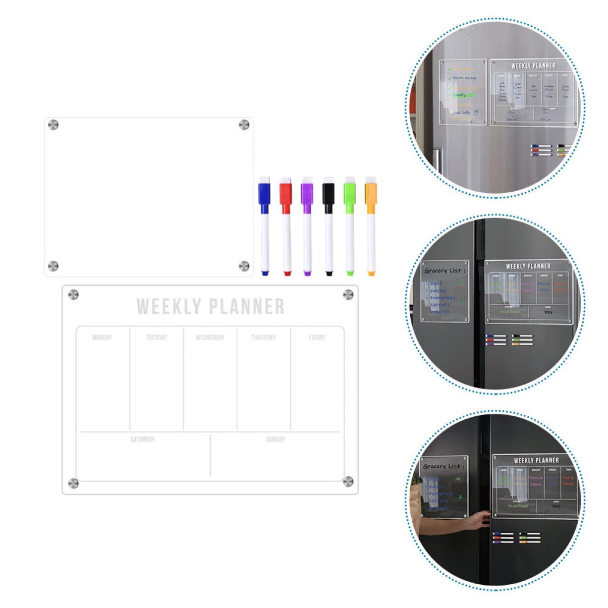 SHINEOFI Lavagna Calendario Cancellabile Pianificatore Pasti Settimanale Lavagna Acrilica Bianca Frigorifero Organizer Per Frigorifero