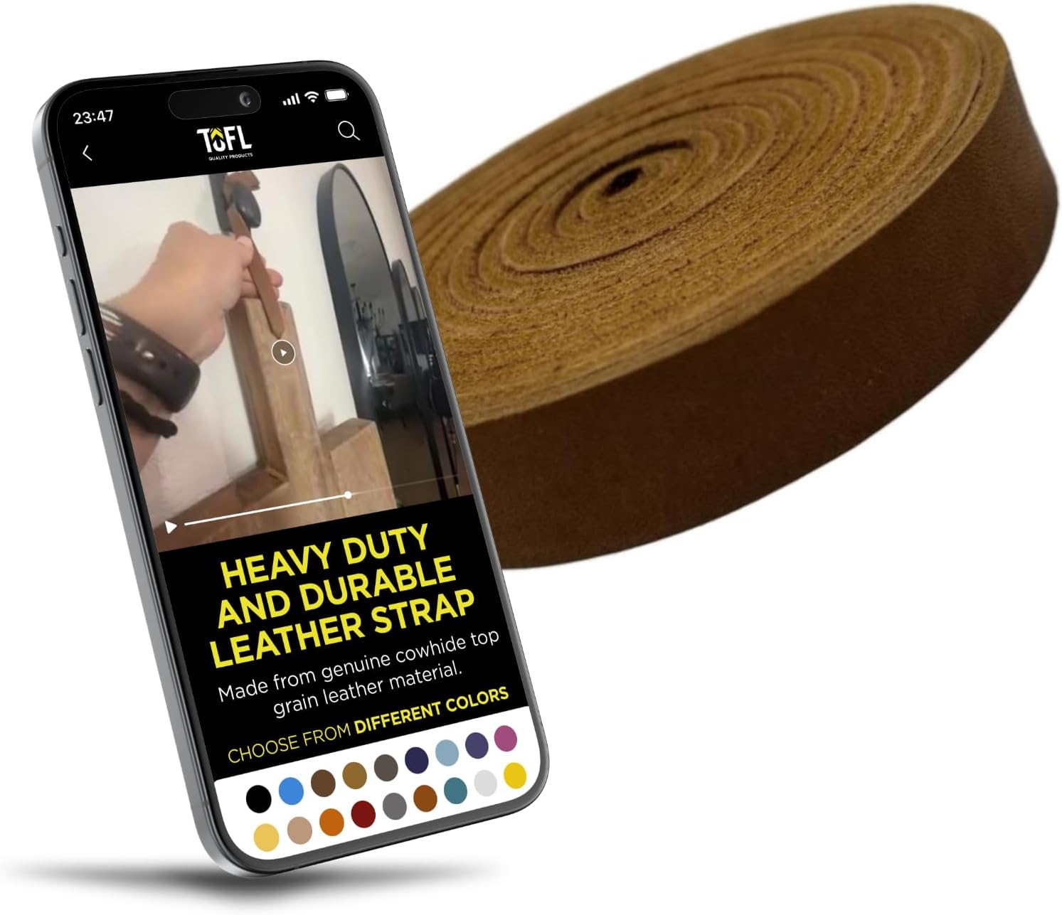 TOFL Genuine Top-Grain Leather Strap | 72 Inches Long | 5/8 Inch Wide | 1/8 Inch Thick (7-8 oz) | 1 Leather Strip for DIY Arts & Craft Projects, Clothing, Jewelry, Wrapping | Brown