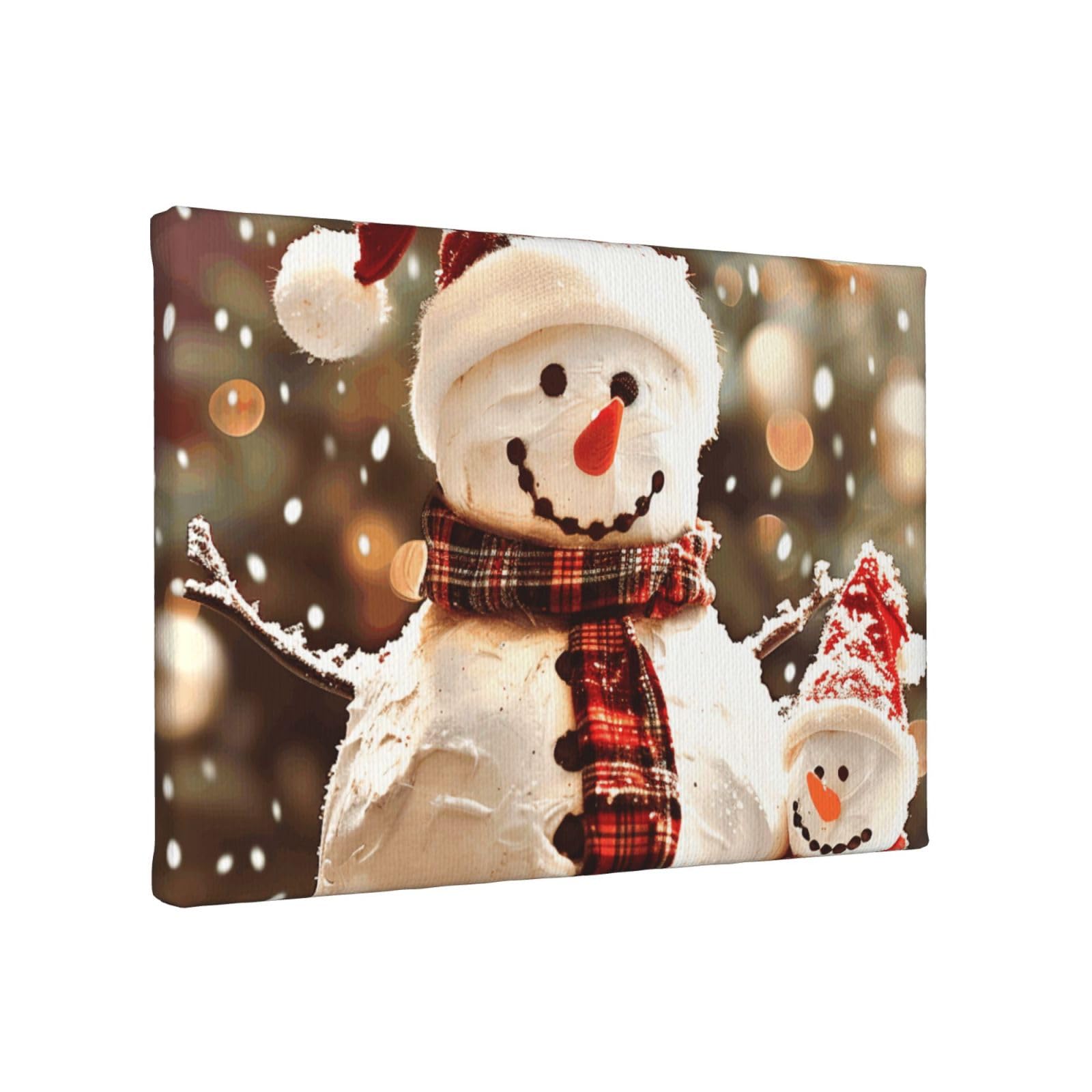 YKLJG Merry Christmas Cute Snowman Printed Wall Art Canvas Painting 30x20 CM Wooden Framed Picture Painting Artwork Prints for Bedroom Kitchen Home Office Decor