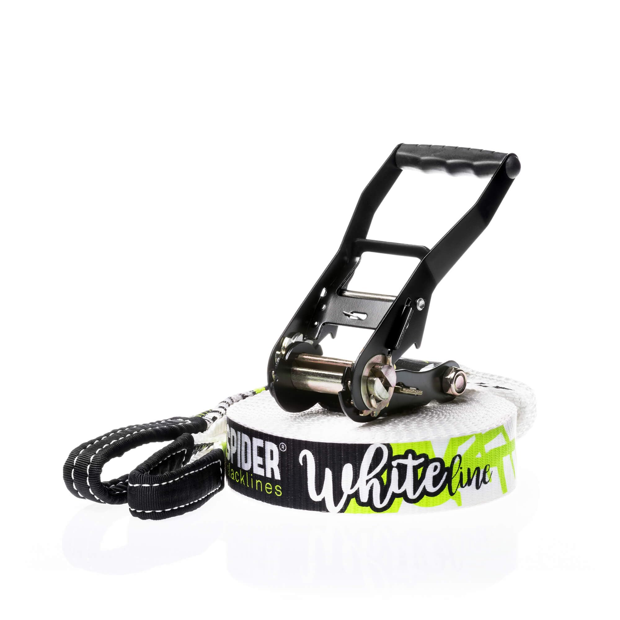 SKS01 - Slackline Kit White Line - Tendeur à Poignée Ergonomique, Sac de Rangement - Slackliners Dèbutant et Intermédiaire - Sangle Longueur 15 m