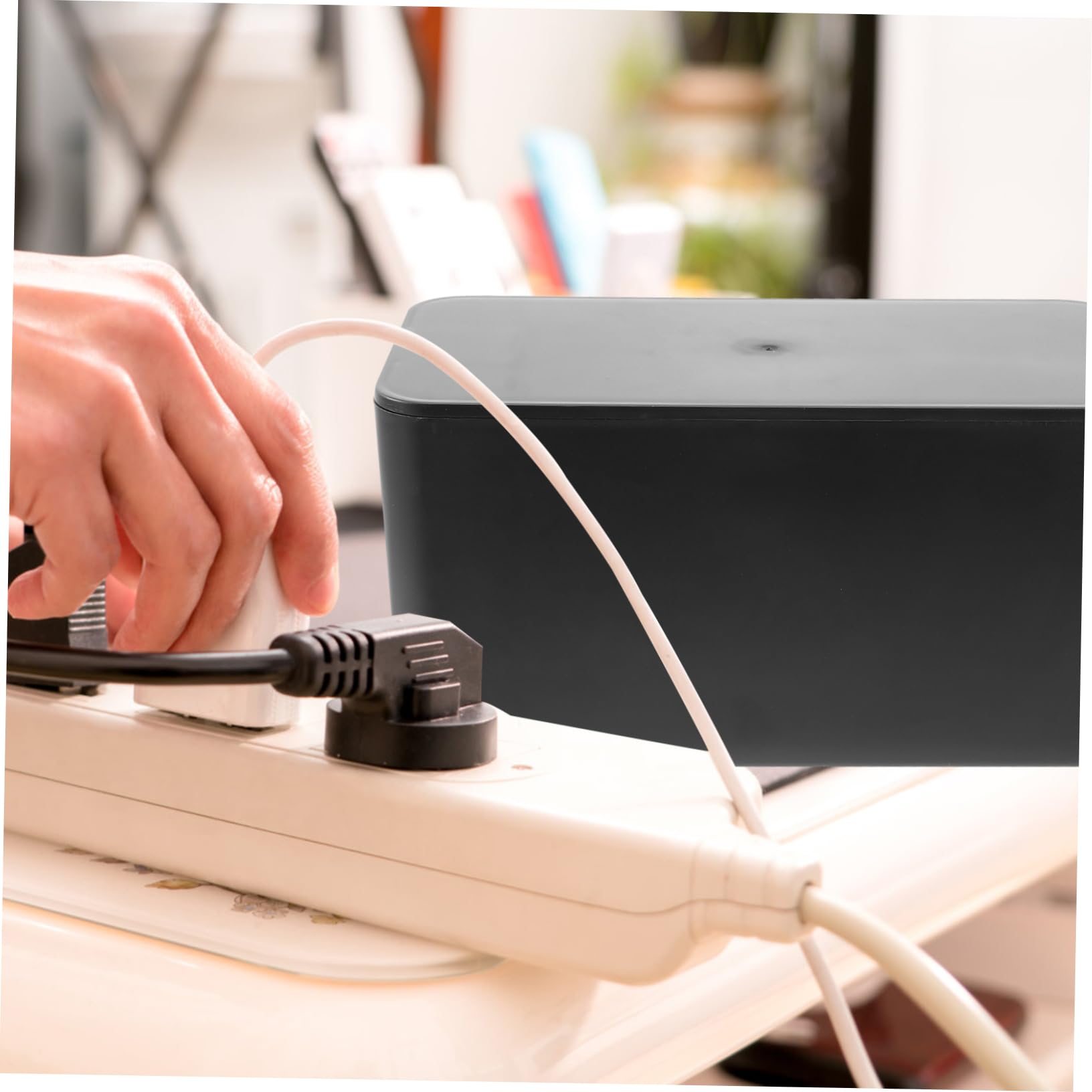 UPKOCH 2pezzi Organizer Per Cavi Plastica Con Coperchio Scatola Per Strisce Alimentazione Per Scrivania Tv e Computer Piccola Nero