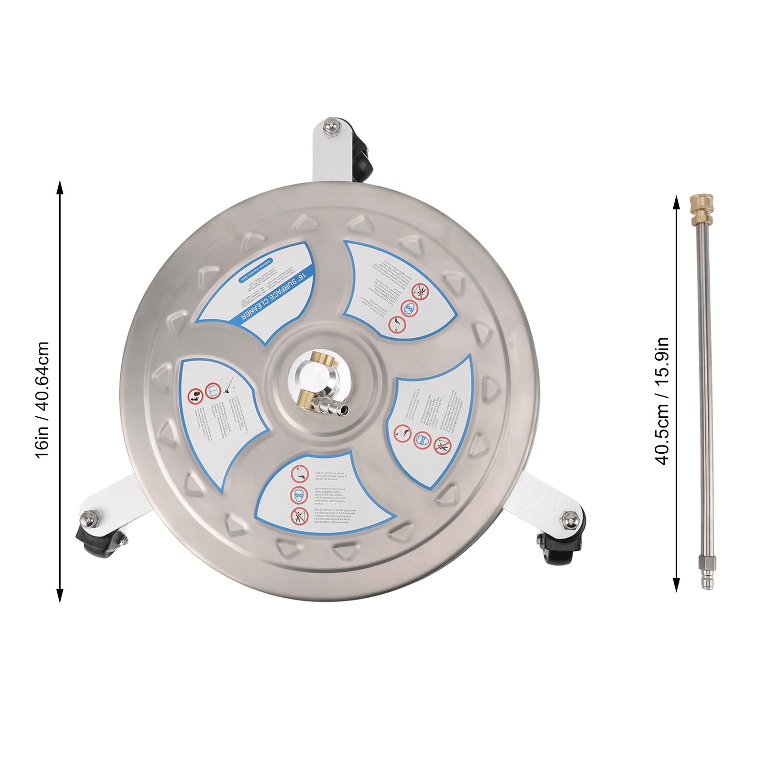 TOPINCN Limpiador de Superficies de Lavadora a Presión de 16 Pulgadas con 3 Ruedas, Lavadora Eléctrica con Carcasa de Acero Inoxidable con 2 Varillas de Extensión para Concreto,