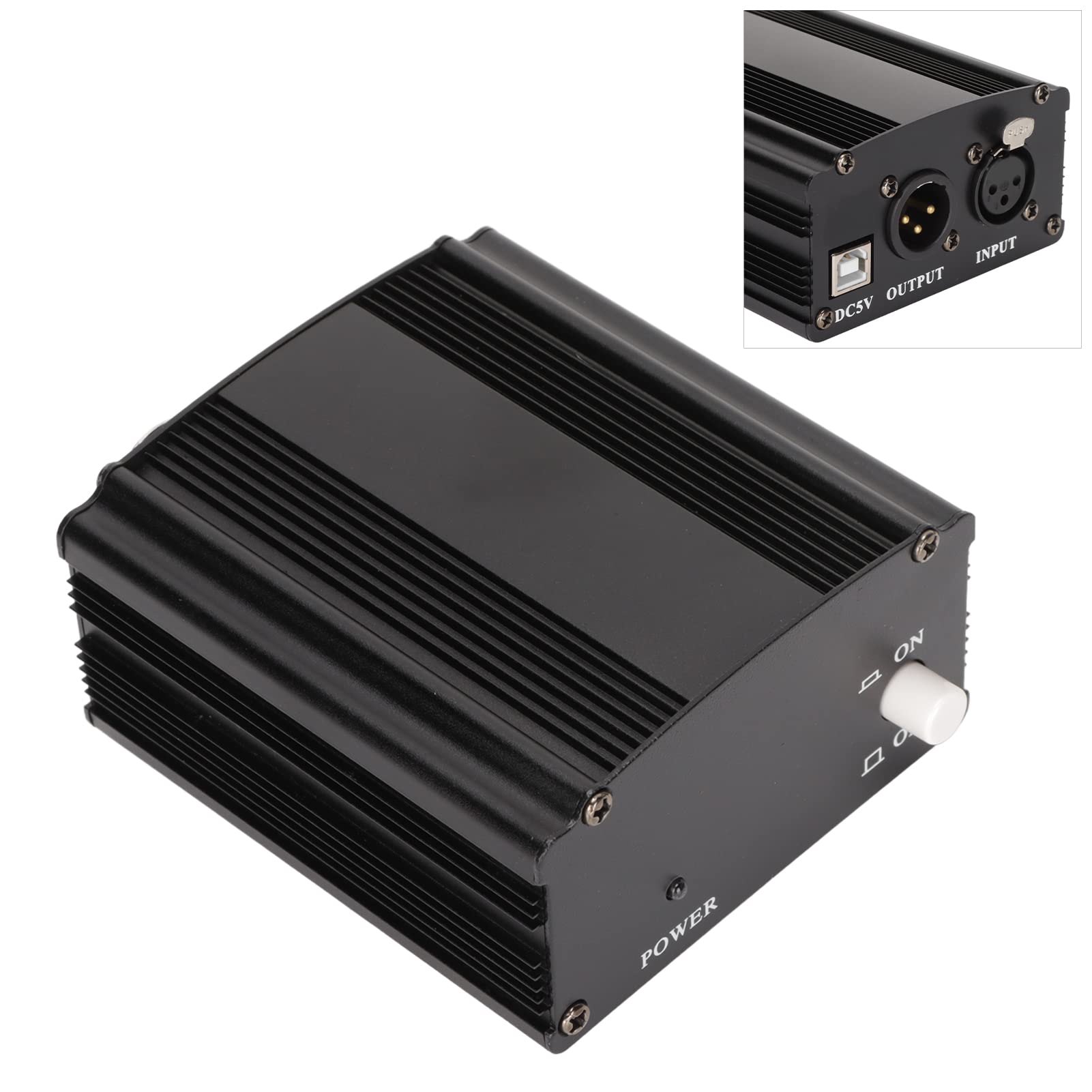 Fuente de Alimentación Fantasma para Micrófono, 1 Canal, Alimentación USB 48 V para Micrófonos de Condensador, con Luz Indicadora, con Cable XLR de 3 Pines