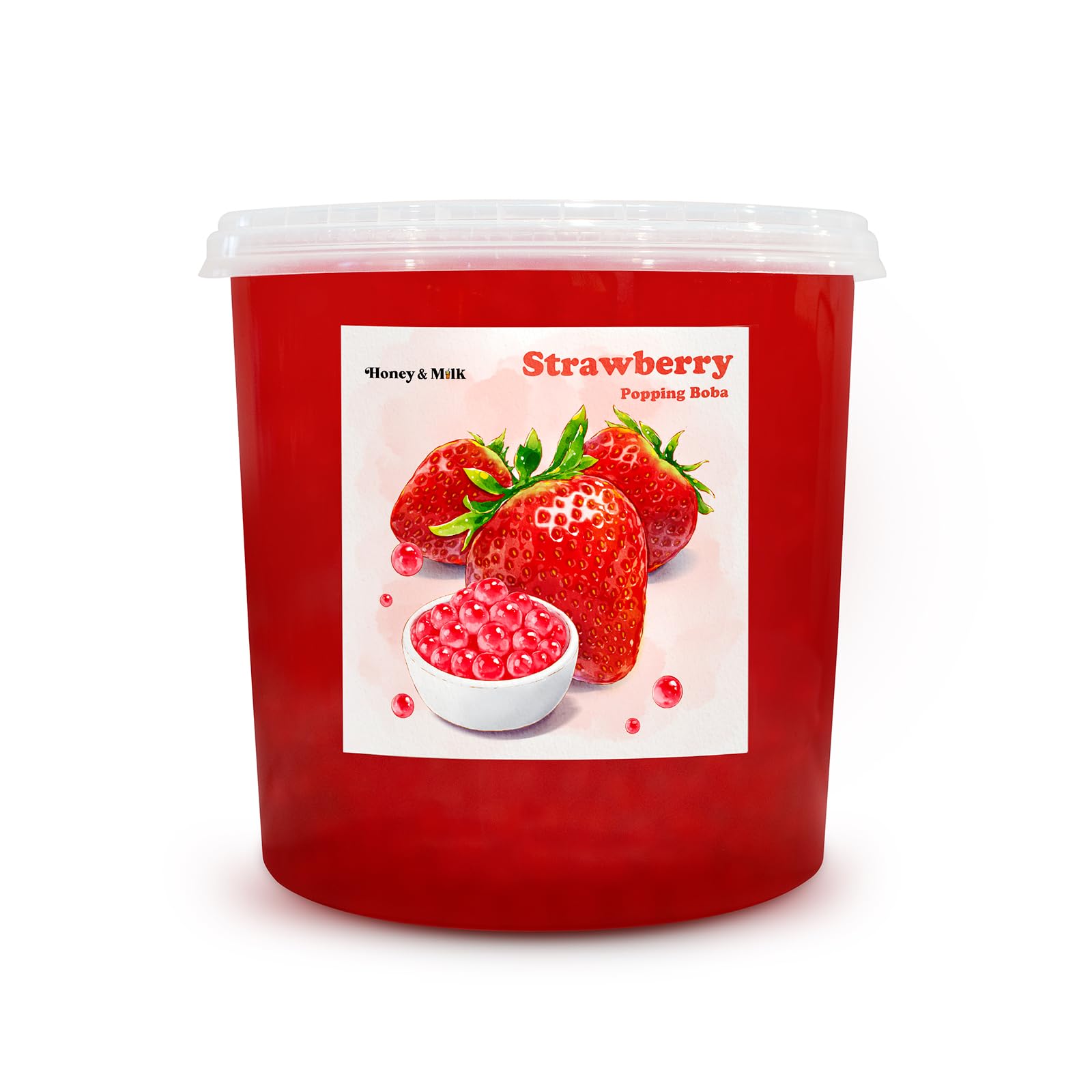 Honey and Milk Premium Strawberry Popping Boba Pearls, 7 LB Jar, Flavorful, Real Fruit Juice Pearls, Perfect for Bubble Tea, Desserts, and Beverages Toppings (1 Pack)