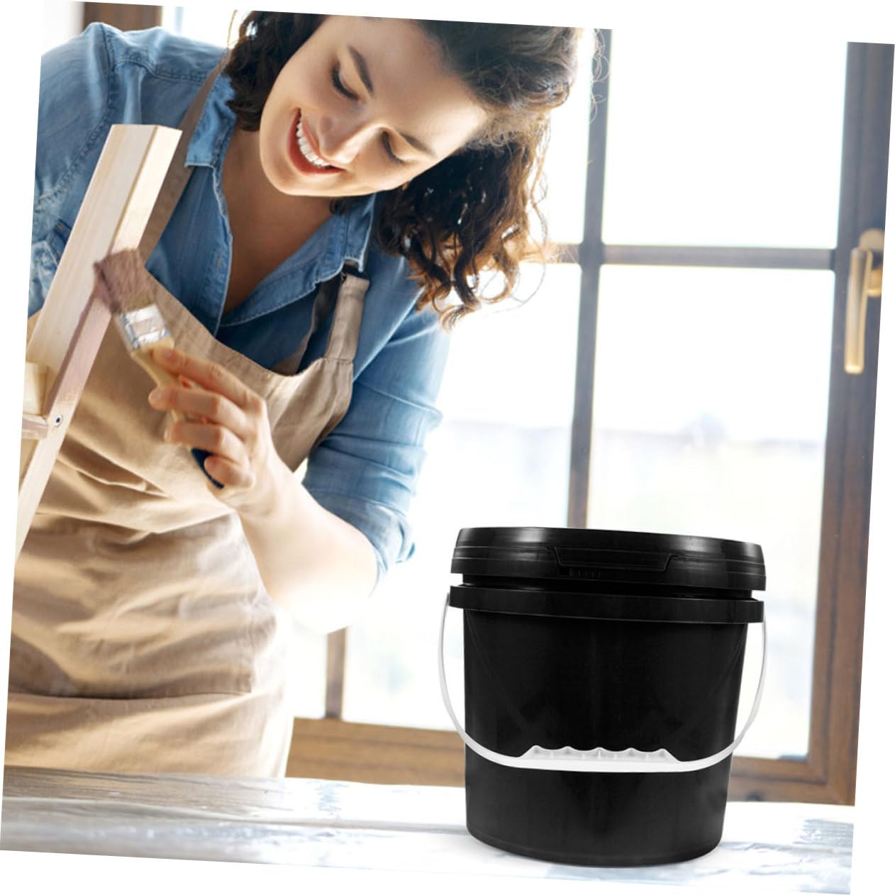 WOONEKY Cubo De Pintura De Plástico con Tapa y Asa Contenedor De Almacenamiento para Pintura Uso Profesional y