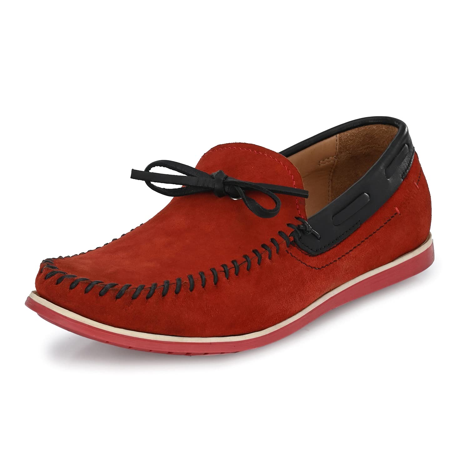 Men's Red Leather Moccasins Boat Shoes-image-22