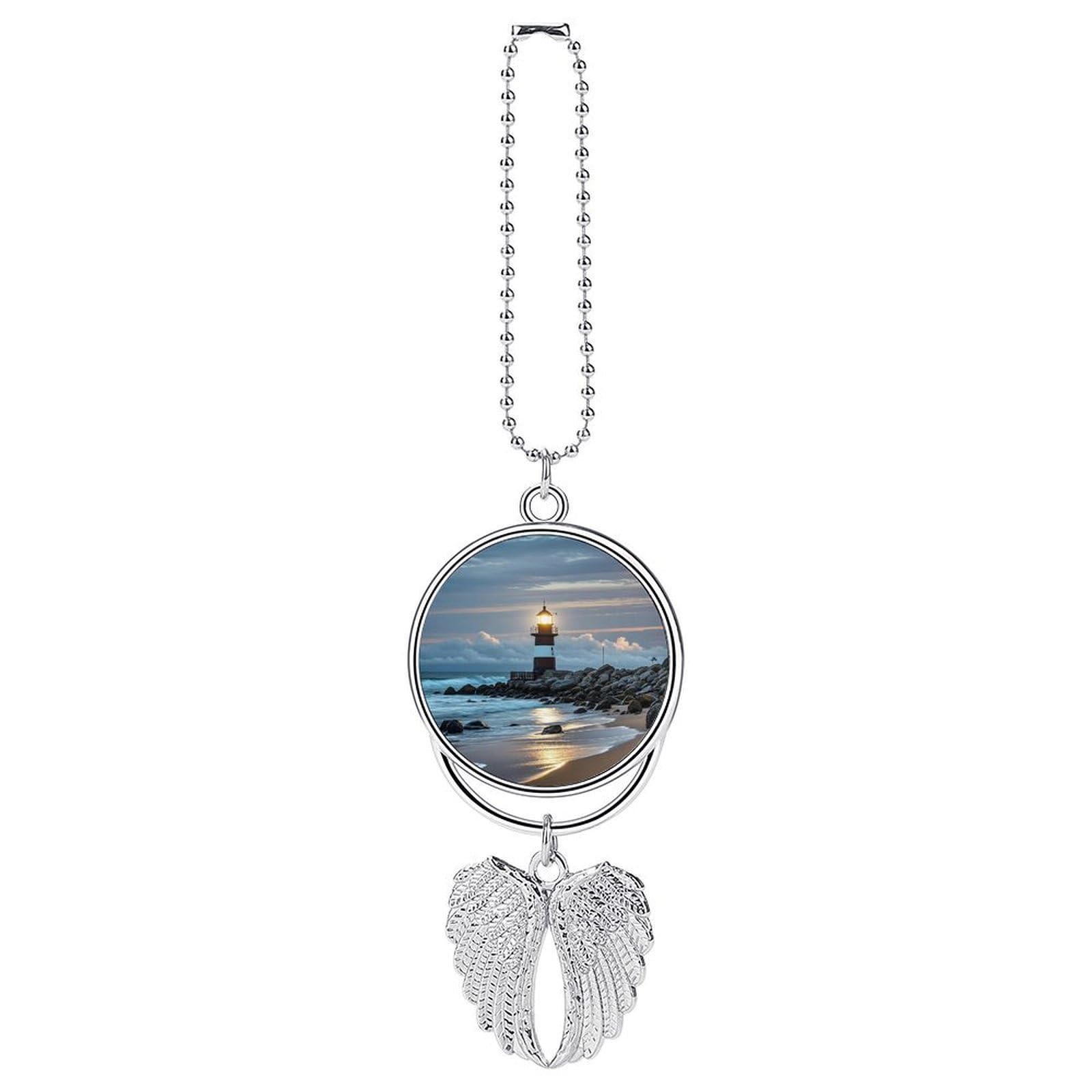 Cool Car Sea Lighthouse Hanging Ornament Metal Charms for Rear View Mirror Decor Car Key Charm and Funny Automotive Rearview Mirror Pendant Accessories for Men Women