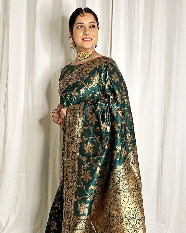 Image of SGF11 Women's Kanjivaram Soft Silk Saree With Blouse Piece