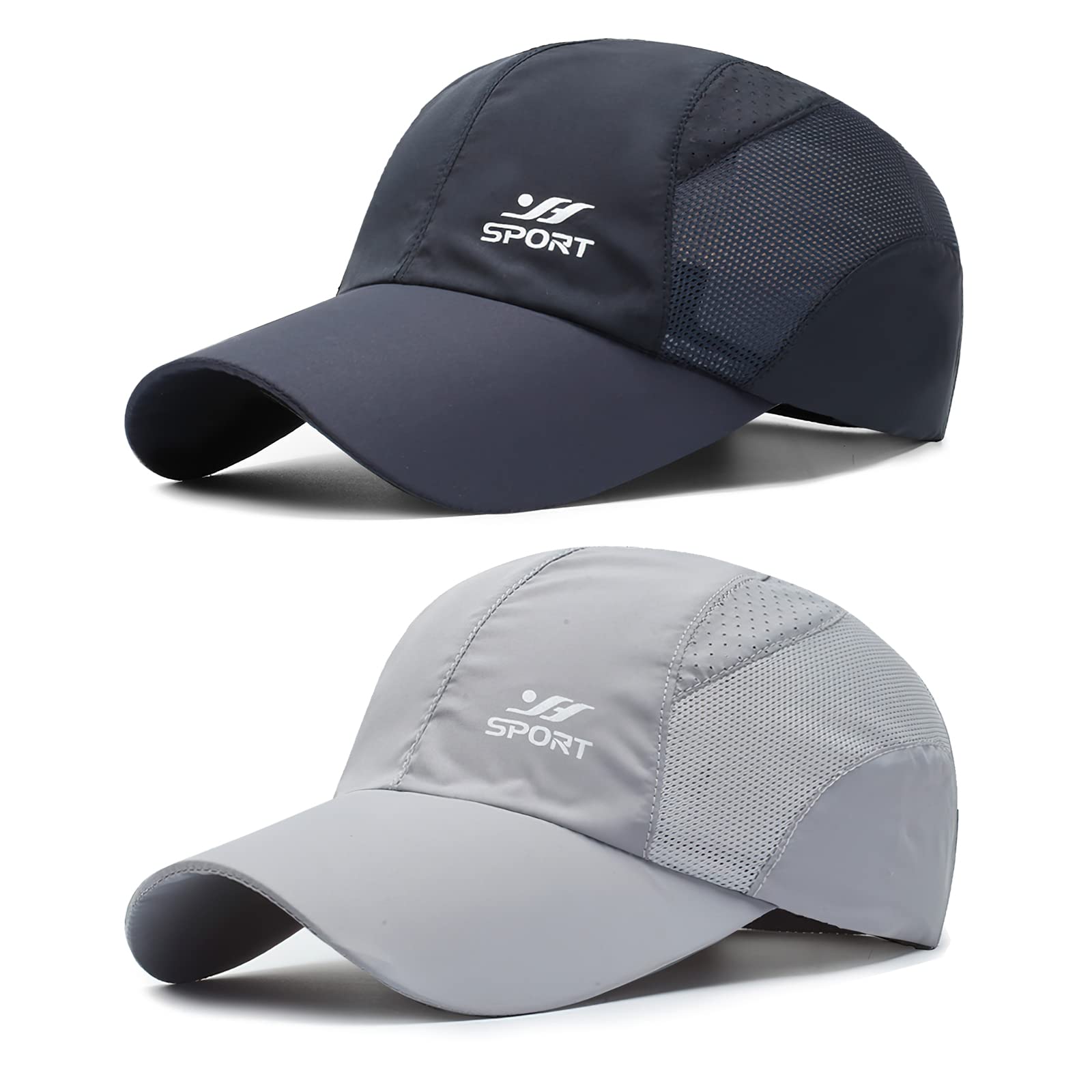 AYPOW 2 Paquetes Gorra de Béisbol de Secado Rápido Hombres Mujeres, Ligera Plegable Lavable Deportes al Aire Libre Sombreros de Béisbol, Transpirable Protección Solar Gorro de Béisbol Sombrero de Sol