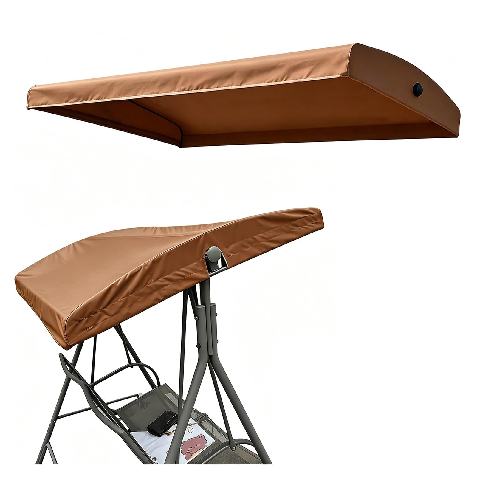 BiSaXieTa Swing Canopy Replacement Cover, Waterproof Oxford Fabric Canopy Replacement Cover for Patio Swing, UV Protection, with Side Grommets(Brown,75x47in)