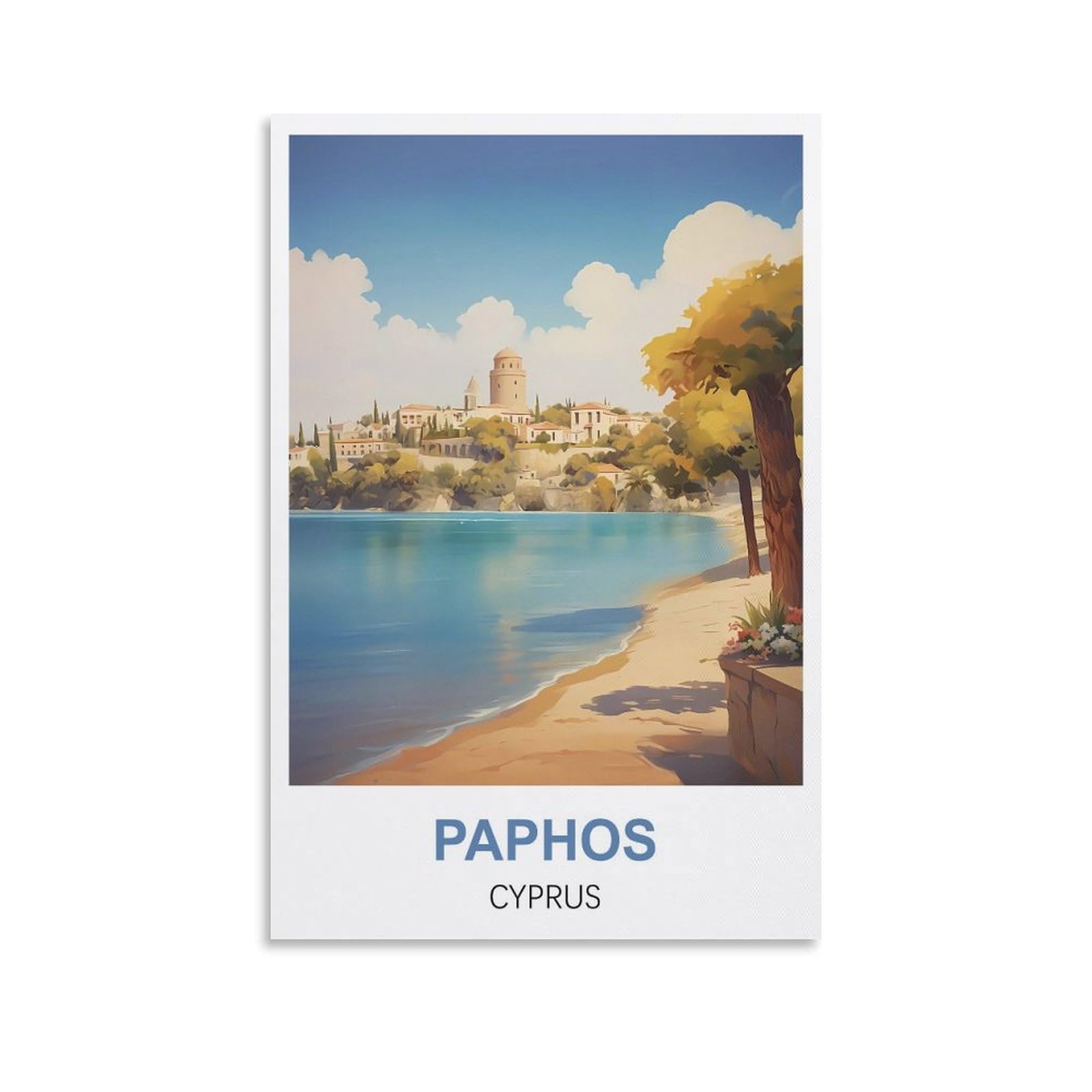 Jyicuncho Unframe-Style Paphos Cyprus Vintage Travel Poster 08X12inch(20X30cm) Canvas Prints Wall Art Paintings Pictures