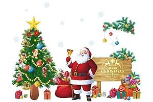 Pegatinas de navidad para pared, Santa Claus Christmas Tree Wall Decals