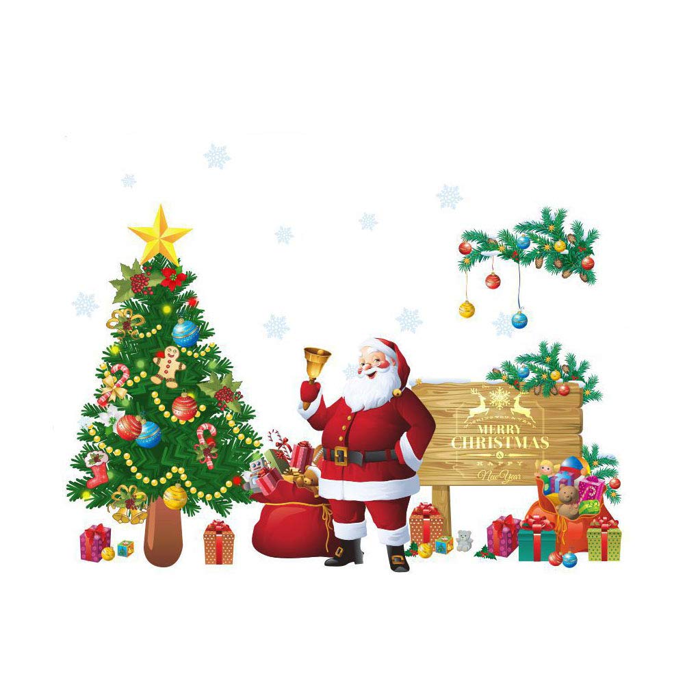 AEVIO Santa Claus Christmas Tree Wall Decals Christmas New Year Peel and DIY Stickers Decoration for Home Office Nursery Decor