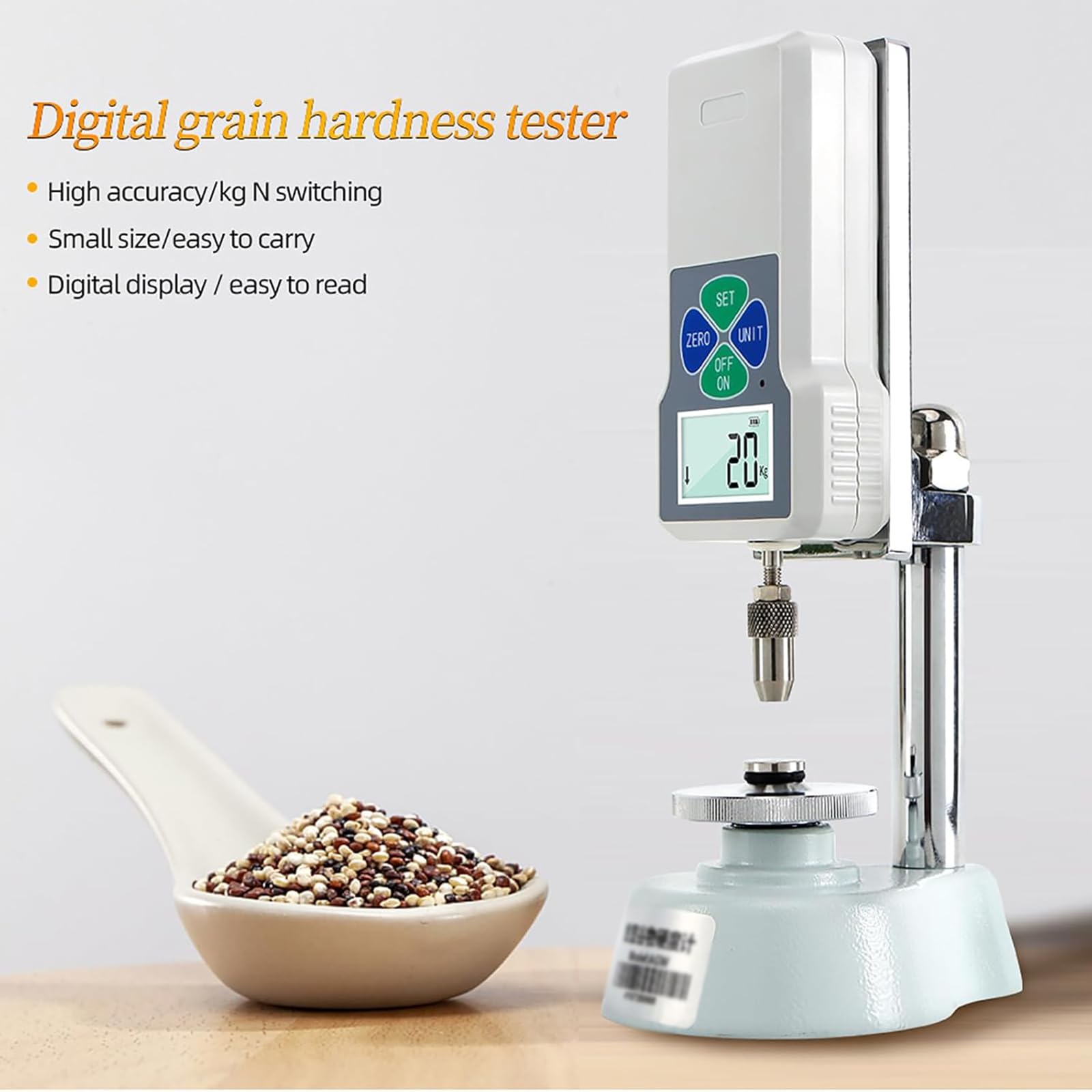 Probador digital de dureza de grano con pantalla LCD, 3 modos de medición para pruebas precisas de dureza de grano, dispositivo de precisión avanzado