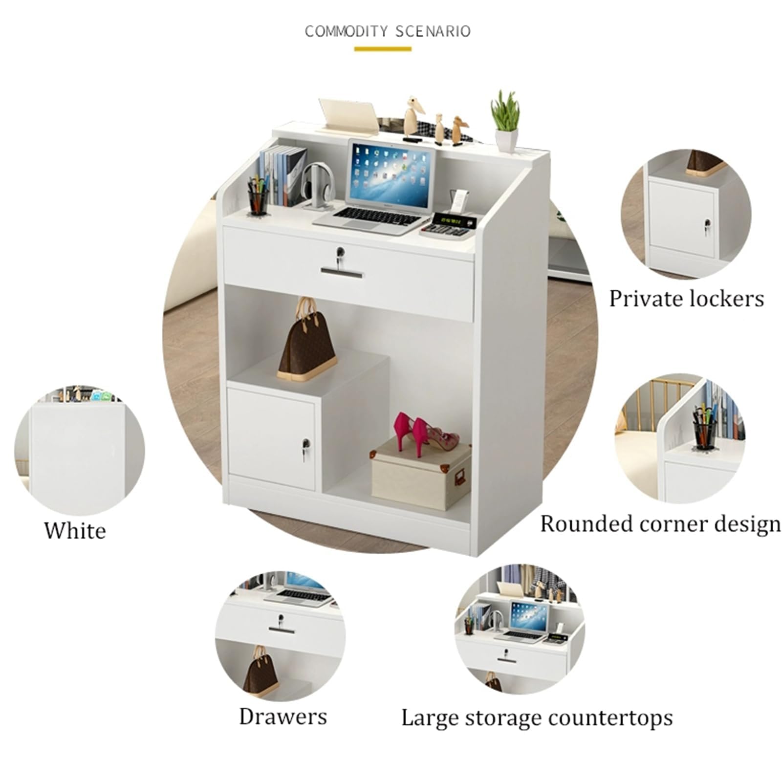 Cact White Recept Desk with Lockable Ders Ideal for Convenience Stores Clothing Shops Hair Salons Beau Salons Hotels & Functal Design