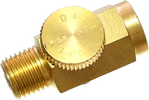 Quickun Válvula reguladora de flujo de aire en línea de latón neumático, 1/4" NPT macho y hembra, herramienta del compresor de presión de aire