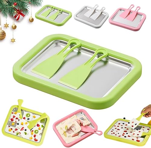 At Home - Máquina de helados enrollada, kit de helado enrollado portátil actualizado 2025, bandeja de helado de acero inoxidable de grado