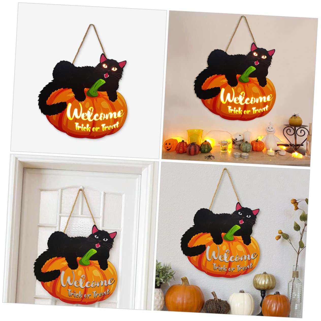Ciieeo 4 Piezas cartel de madera cartel de puerta colgante letreros de porche de halloween happy halloween fiesta halloween ornamento emblemas letrero para puerta de entrada adornos