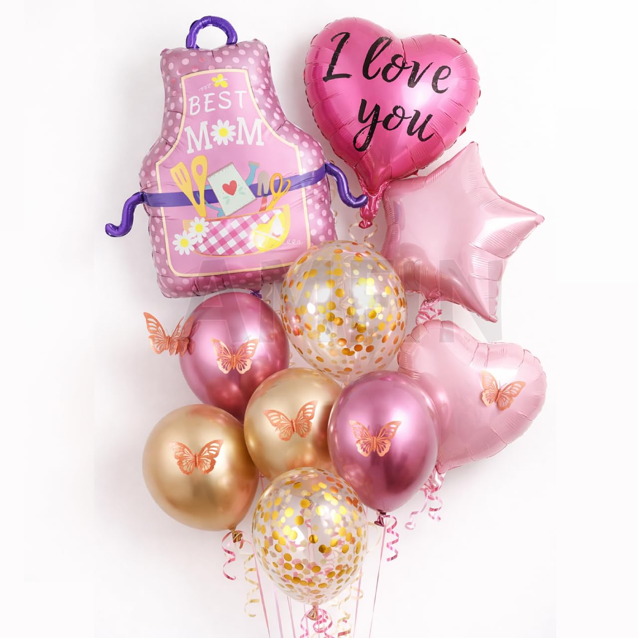 AMFIN (Pack of 18) Mother's Day surprise room decoration apron theme pink gold balloon bunch setup heart love butterfly celebration decor kit appreciation kitchen-image-6