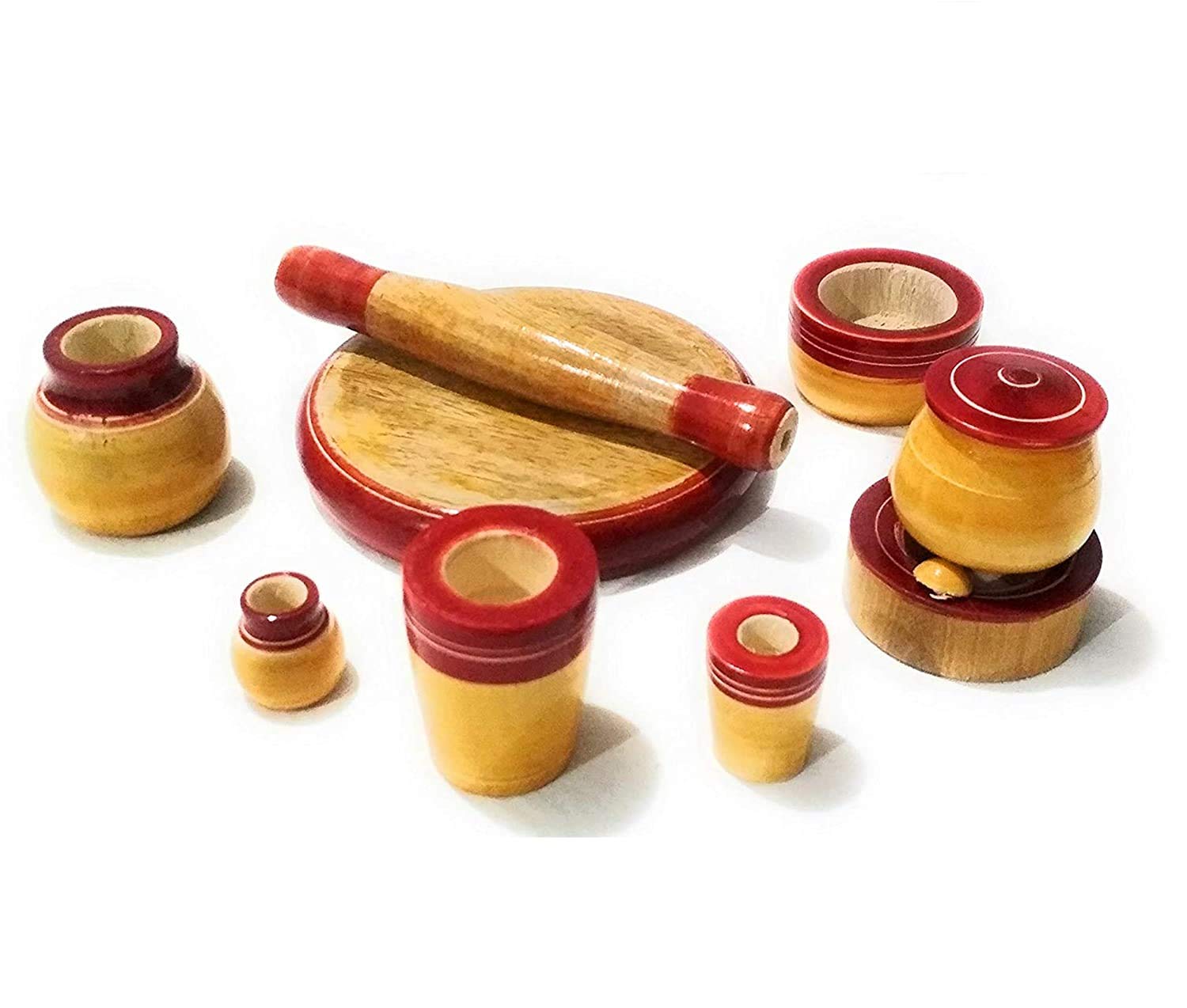 crazycrafts wooden 9 piece kitchen set handmade eco friendly color dollhouse furniture set for girls (red/green /orange)- Multi color (B08H5K94T4) Amazon Price History, Amazon Price Tracker