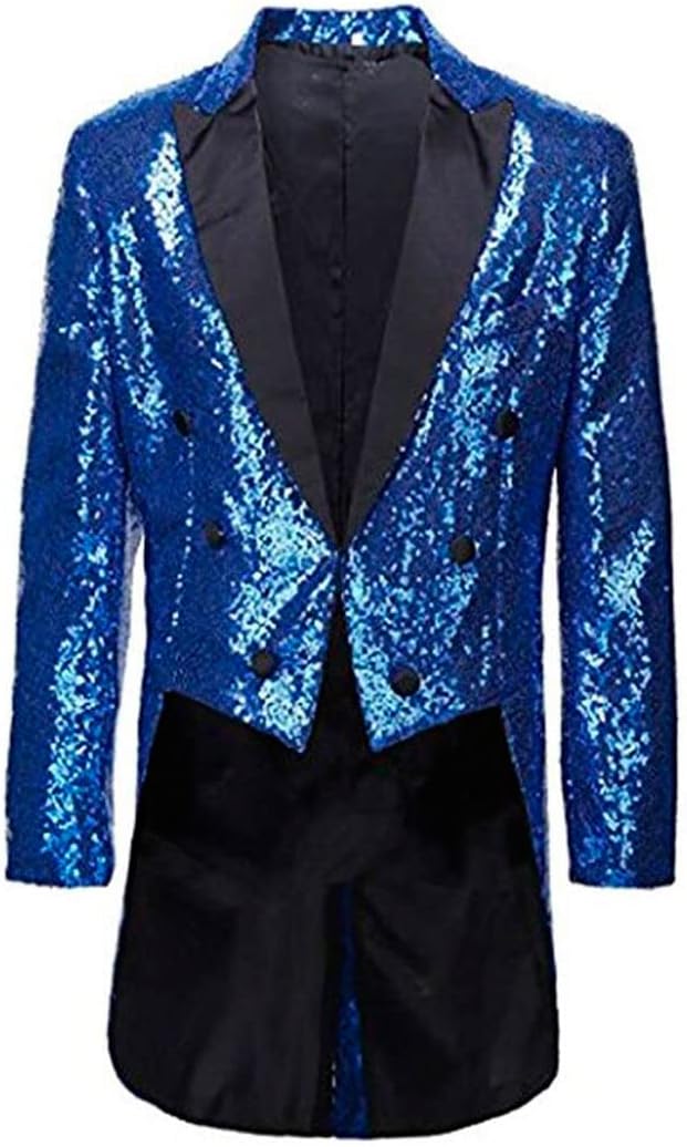 Men's Long Tailcoat Jacket Sequins Tuxedos Blazer Prom Party Coat Perfermance Costume Dinner Coat