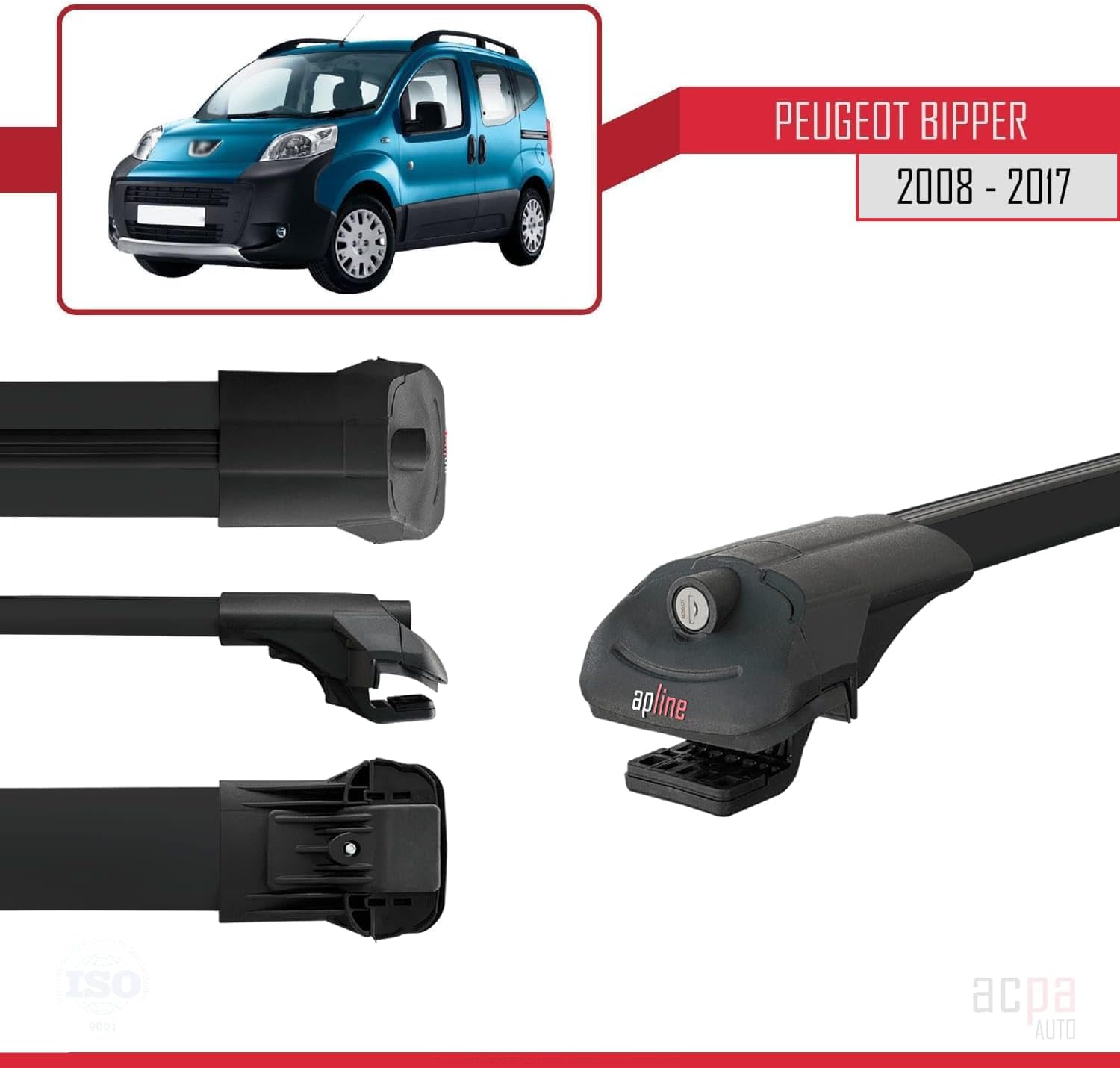 Compatible with Peugeot Bipper 2008-2023 Roof Rack ACE-1 Roof Rack Pack Rack Black