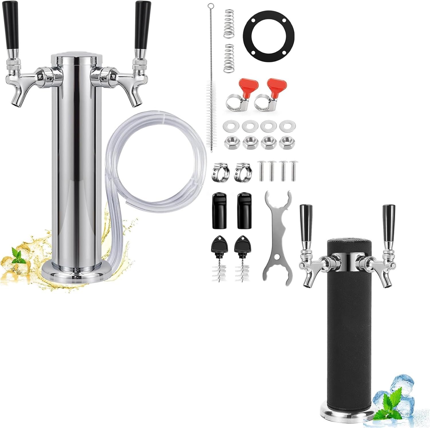 Dual Tap Kegerator Tower Beer Tap Tower & Beer Tower Cooler Insulator Stretchy Neoprene Beer Tower Cooler Sleeve