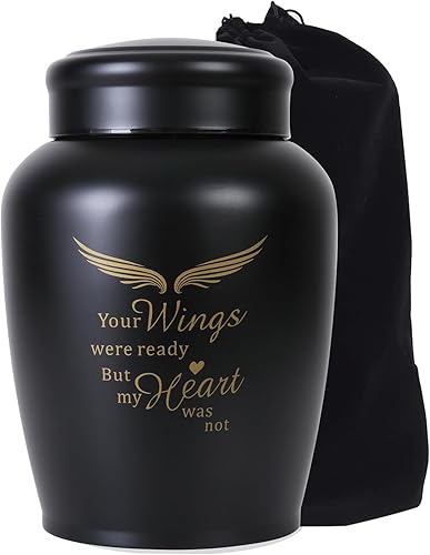 Urnas para cenizas para adultos, macho, grandes, de 8.6 pulgadas hasta 180 libras, urnas de ángel negras para cenizas humanas, papá masculino,