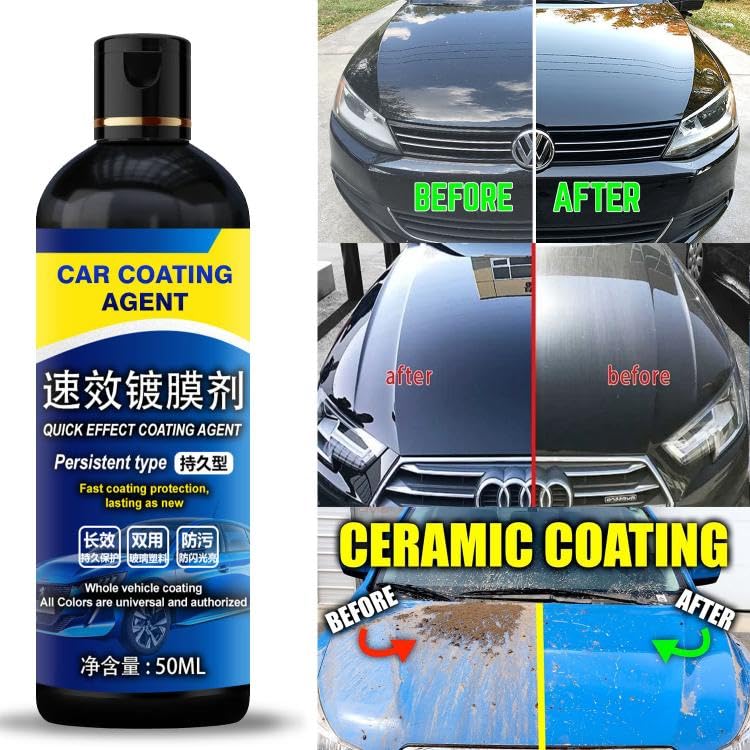 Image of Car Coating Spray, Quick Effect Coating Agent, Quickly Coat Car Wax, Car Scratch Wax Polish Spray Waterless Wash, Oil Film Emulsion Glass Cleaner 50ml (Pack Of 2)