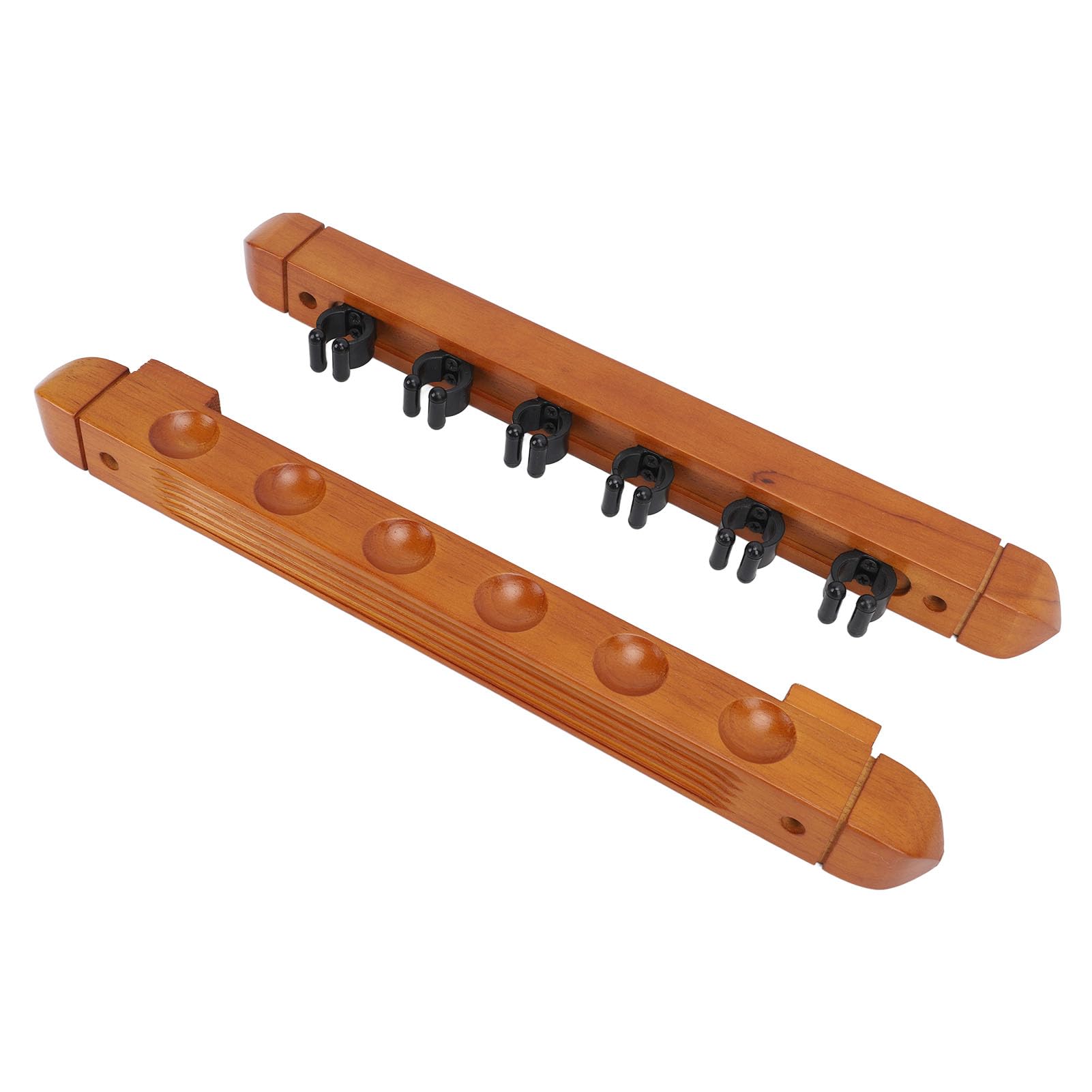 equlup Wall Mounted Pool Cue Rack, 6 Cues Rubber Wooden Billiard Rack Billiard Stick Support Pool Table Organizer Accessories for Universal Use